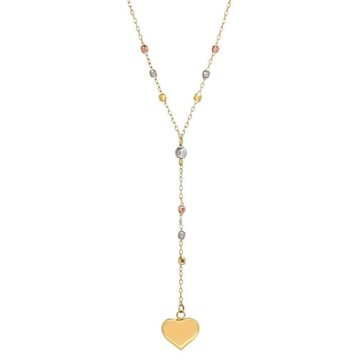 Everlasting Gold 14k Gold Tri Tone Beaded Heart Y Necklace, Women's, Size: 18, Yellow