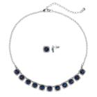 Simulated Crystal Square Halo Necklace & Stud Earring Set, Women's, Navy