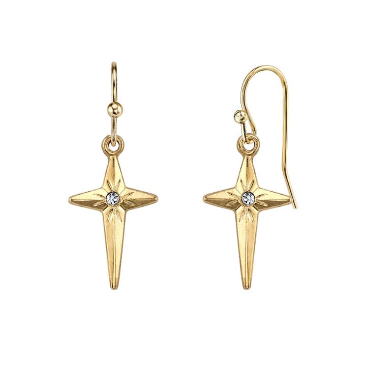 1928 Crystal North Star Cross Drop Earrings, Women's, Yellow