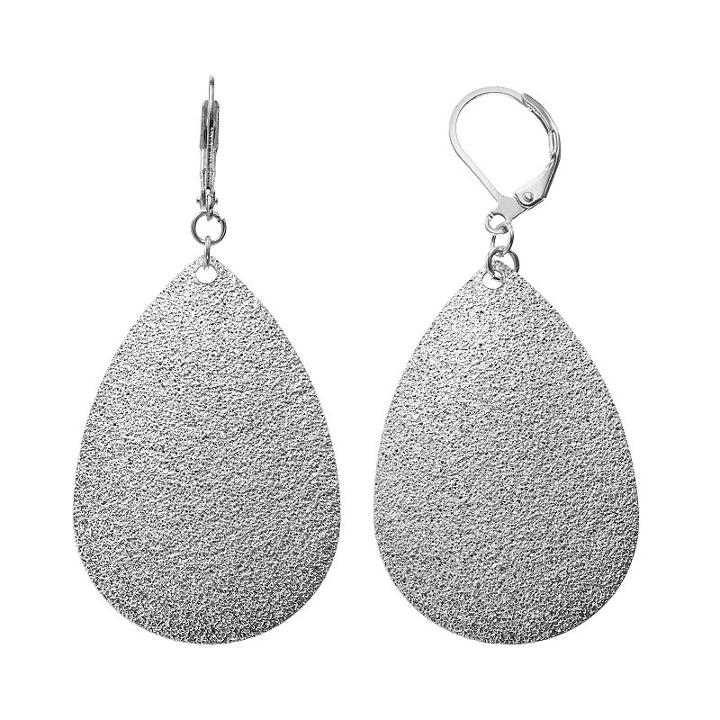 Lc Lauren Conrad Glittery Textured Nickel Free Teardrop Earrings, Women's, Silver