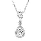 Sterling Silver 1/5 Carat T.w. Diamond Teardrop Halo Pendant Necklace, Women's, Size: 18, White