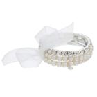 Tulle Bow Simulated Pearl Multi Strand Stretch Bracelet, Women's, White