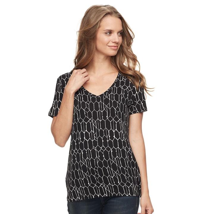 Petite Apt. 9&reg; Essential V-neck Tee, Women's, Size: S Petite, Black