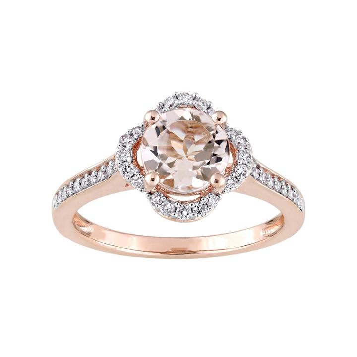 14k Rose Gold Morganite & 1/4 Carat T.w. Diamond Ring, Women's, Size: 6, Pink