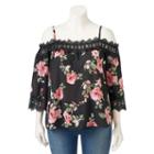 Juniors' Plus Size Iz Byer California Crochet Off The Shoulder Top, Teens, Size: 1xl, Black