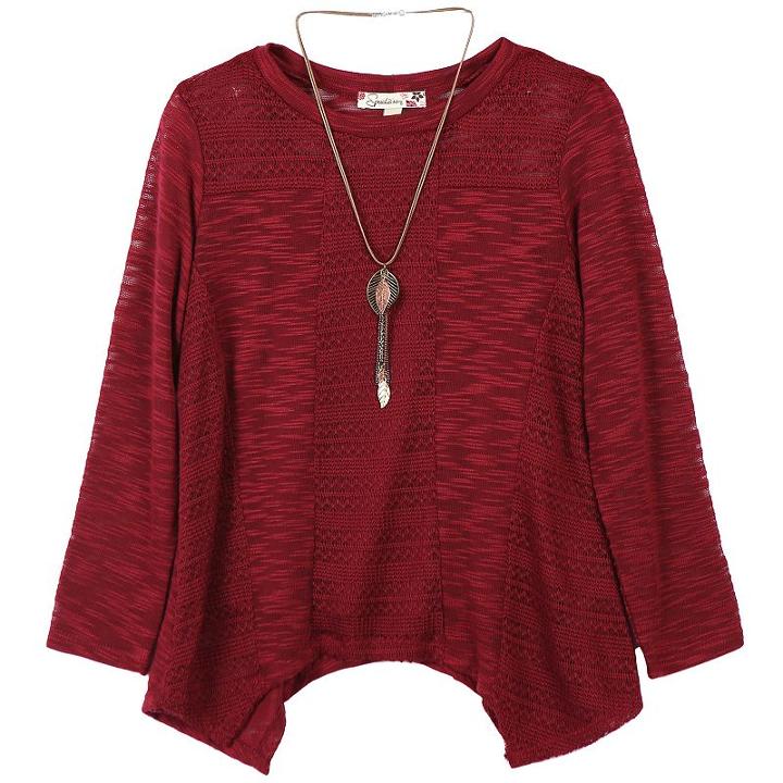 Girls 7-16 Speechless Handkerchief Hem Knit Sweater With Necklace, Size: Xl, Dark Red