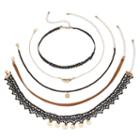 Mudd&reg; Feather, Faux Leather & Lace Choker Necklace Set, Women's, Multicolor