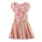 Girls 4-6x Nannette Floral Glitter Print Pleated Dress, Size: 6, Pink