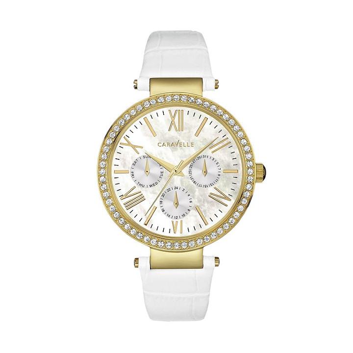 Caravelle New York By Bulova Women's Crystal Leather Watch, White