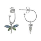 Silver Plated Crystal Dragonfly Hoop Drop Earrings, Women's, Multicolor