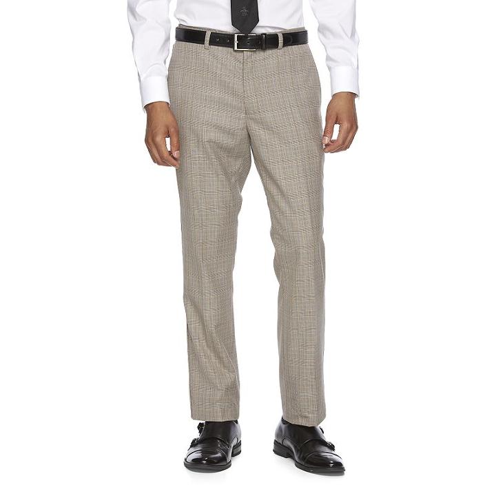 Men's Wd. Ny Slim-fit Tan Plaid Flat-front Suit Pants, Size: 29x32, Beig/green (beig/khaki)