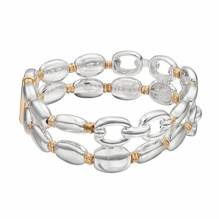 Napier Two Tone Oval Bead & Link Double Strand Stretch Bracelet, Women's, Multicolor