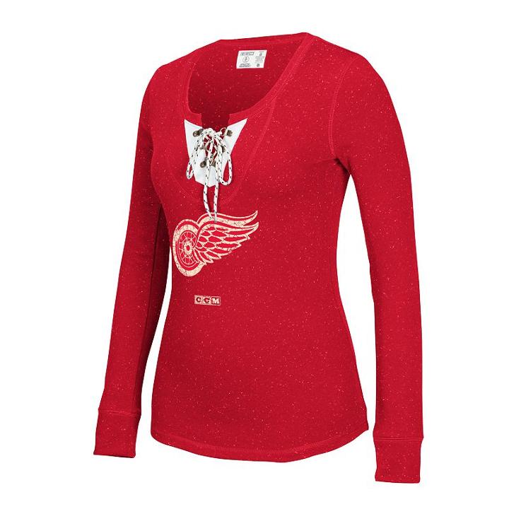 Women's Ccm Detroit Red Wings Lace-up Henley Tee, Size: Xxl, Multicolor