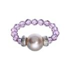 Crystal Avenue Silver-plated Simulated Pearl And Crystal Stretch Ring - Made With Swarovski Crystals, Women's, Purple