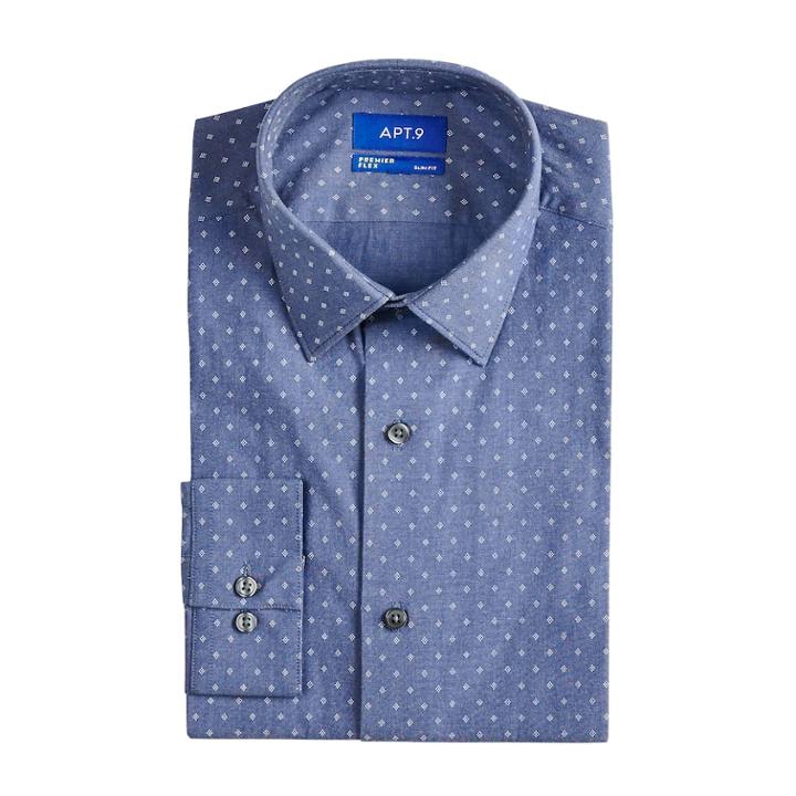 Men's Apt. 9&reg; Slim-fit Premier Flex Collar Stretch Dress Shirt, Size: 17.5-32/33, Med Blue