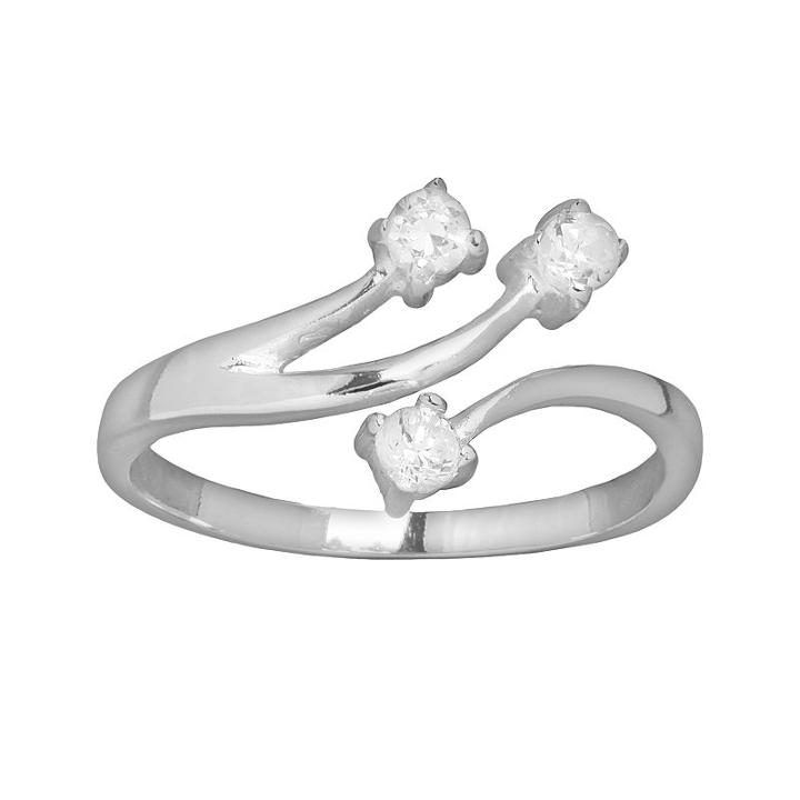 Silver Plated Cubic Zirconia Openwork Bypass Ring, Women's, Size: 6, White