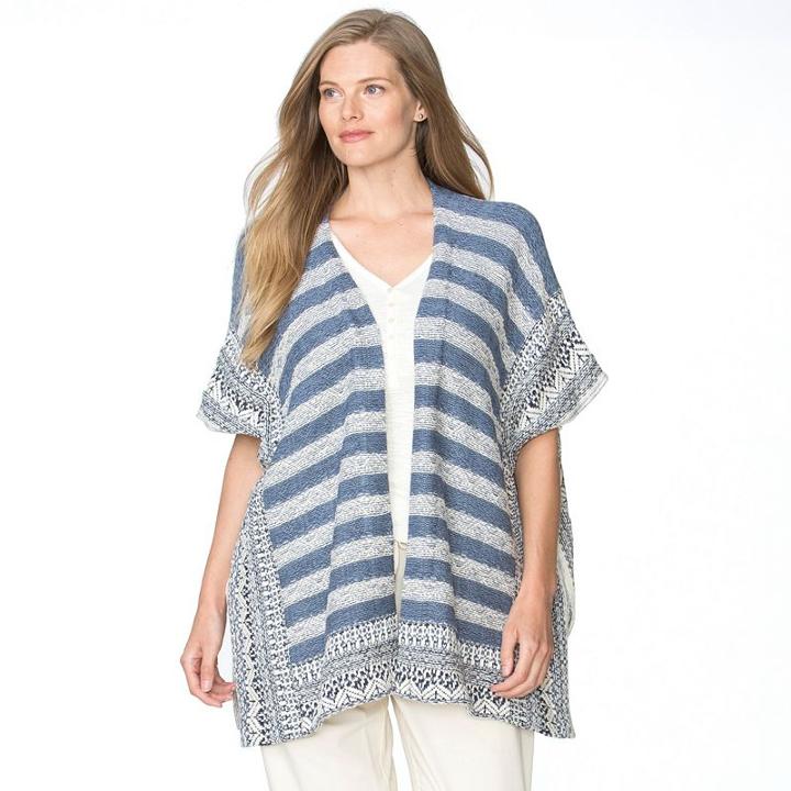 Plus Size Chaps Striped Poncho Cardigan, Women's, Size: 1xl, Blue