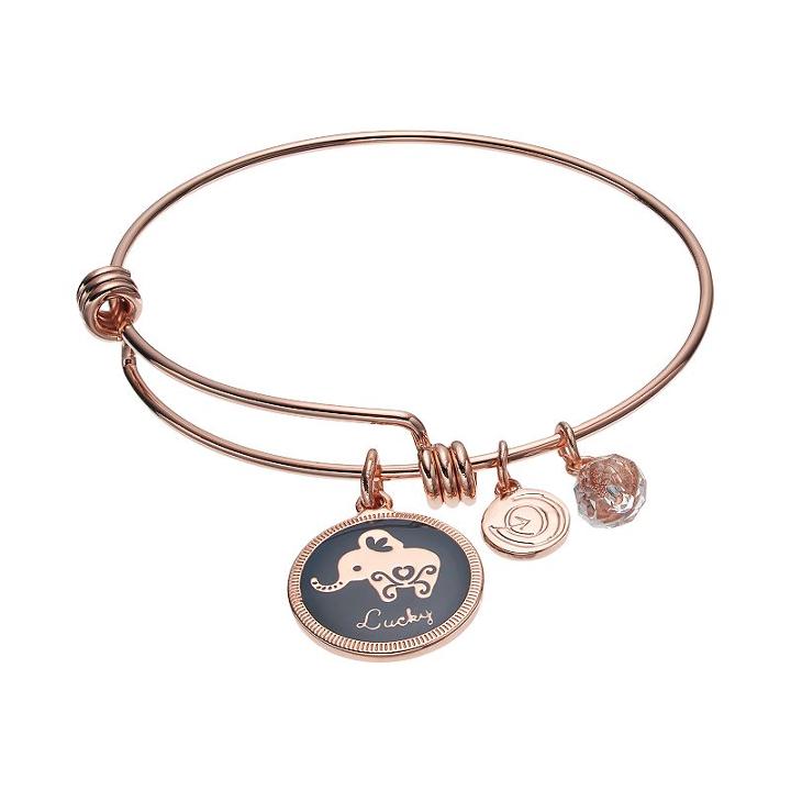 Love This Life Crystal Lucky Elephant Charm Bangle Bracelet, Women's, Pink