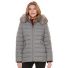 Women's Zeroxposur Faux-fur Trim Puffer Jacket, Size: Large, Grey (heather)
