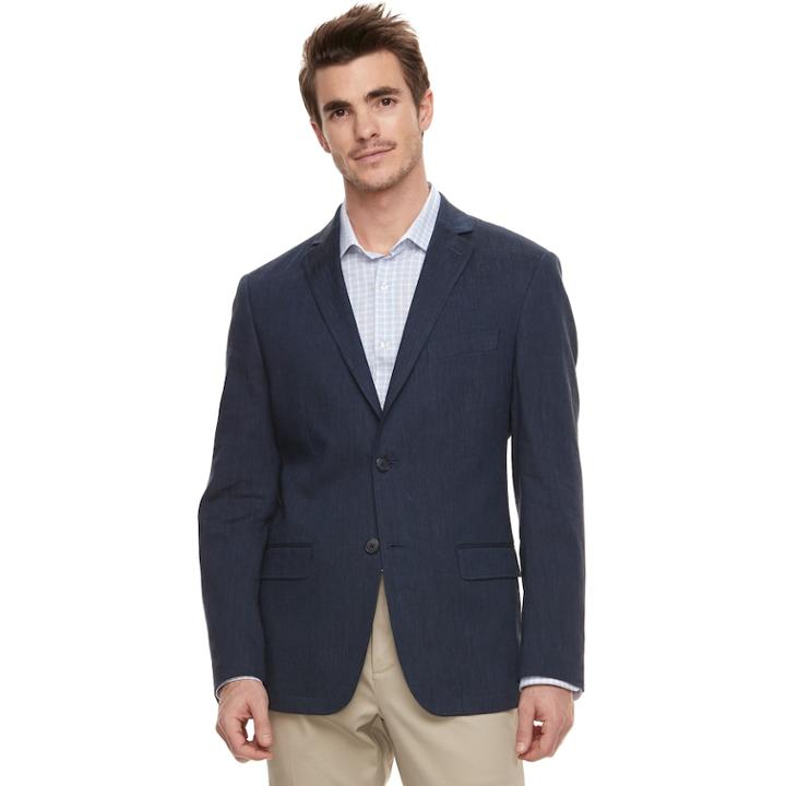 Men's Van Heusen Flex Slim-fit Linen-blend Stretch Denim Blue Sport Coat, Size: 44 Long (navy)