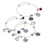 Mom Heart & Flower Charm Bangle Bracelet Set, Women's, Purple