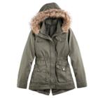 Girls 7-16 So&reg; Midweight Faux-fur Trim Anorak Jacket, Size: 7-8, Dark Green