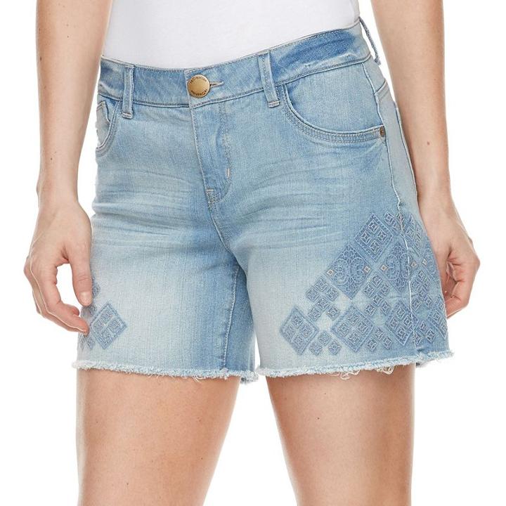 Women's Recreation Embroidered Stretch Denim Shorts, Size: 8, Blue Other