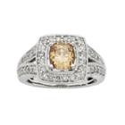 Igl Certified Champagne & White Diamond Square Halo Engagement Ring In 14k White Gold (1 1/2 Carat T.w.), Women's, Size: 7.50, Brown