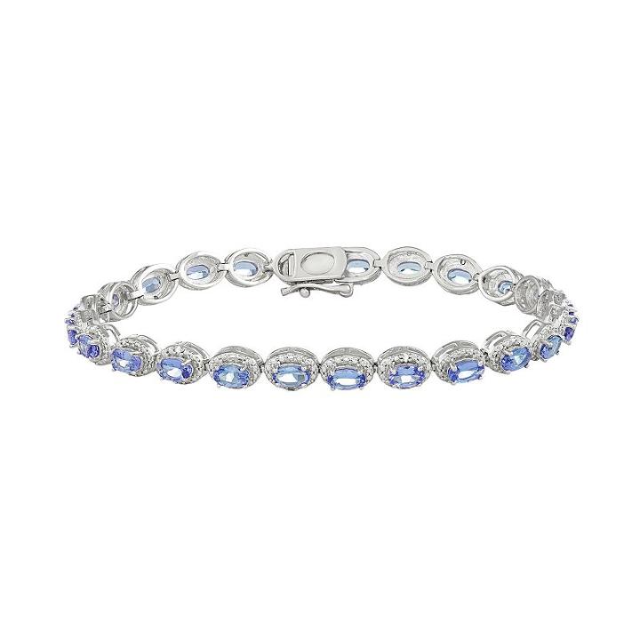 Sterling Silver Tanzanite & Diamond Accent Oval Halo Bracelet, Women's, Size: 7, Blue