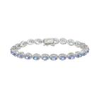 Sterling Silver Tanzanite & Diamond Accent Oval Halo Bracelet, Women's, Size: 7, Blue