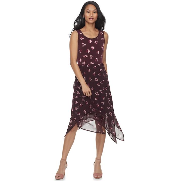 Women's Elle&trade; Print Handkerchief Hem Tank Dress, Size: Xl, Red