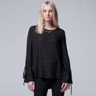 Women's Simply Vera Vera Wang Embellished Tie Accent Top, Size: Large, Dark Grey