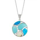 Sterling Silver Lab-created Opal & Larimar Circle Pendant, Women's, Blue