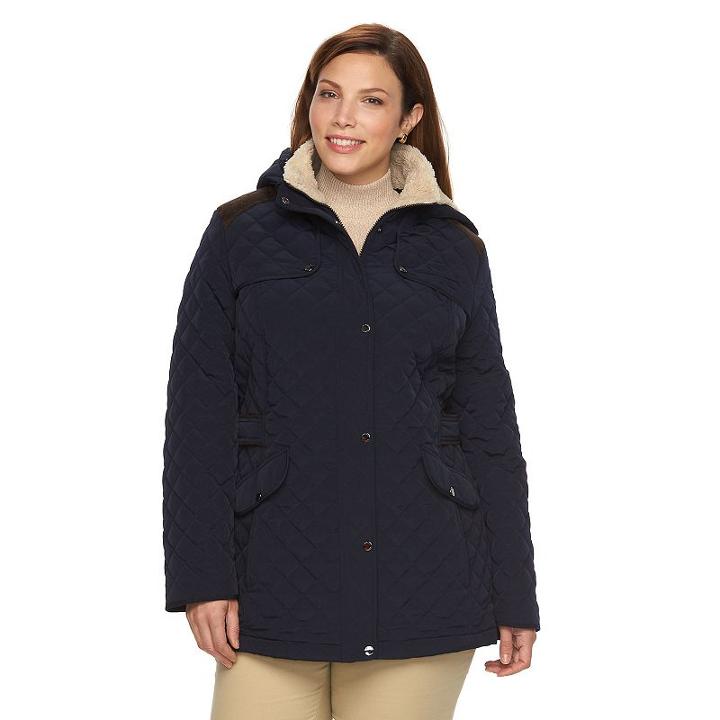 Plus Size Braetan Sherpa Hooded Quilted Jacket, Women's, Size: 3xl, Blue