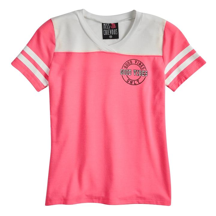 Girls 7-16 Miss Chievous V-neck Varsity Tee, Size: Medium, Pink