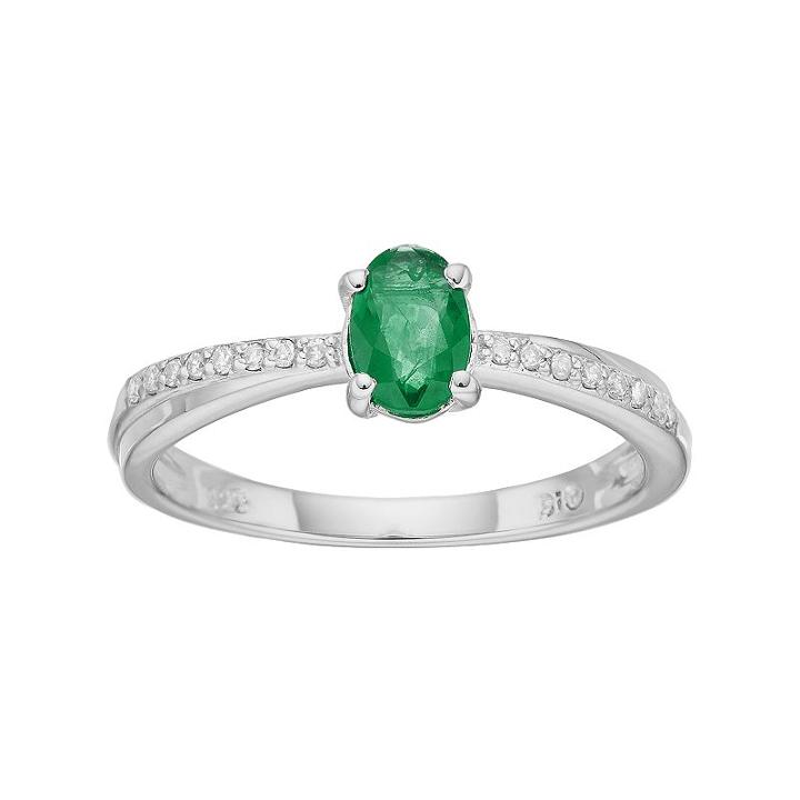Sterling Silver Emerald & Diamond Accent Ring, Women's, Size: 9, Green