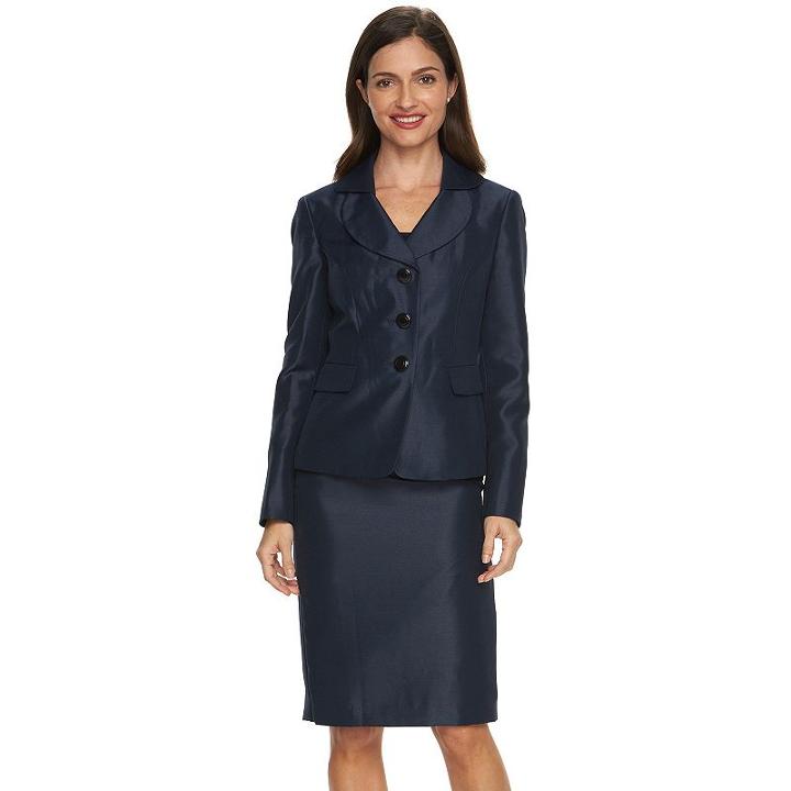 Women's Le Suit Shimmer Suit Jacket & Pencil Skirt Set, Size: 10, Dark Blue