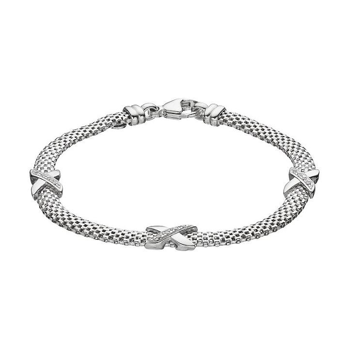 Crystal Sterling Silver Mesh X Bracelet, Women's, White