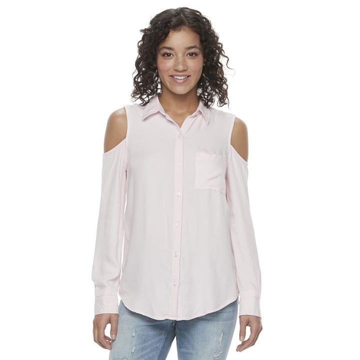 Juniors' So&reg; Cold Shoulder Pleated Shirt, Girl's, Size: Medium, Light Pink