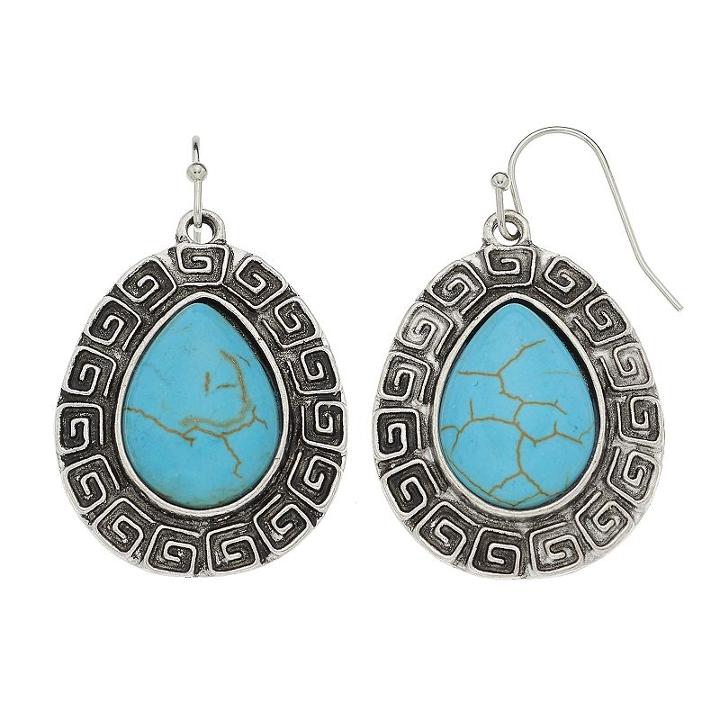 Antiqued Simulated Turquoise Nickel Free Teardrop Earrings, Women's, Turq/aqua