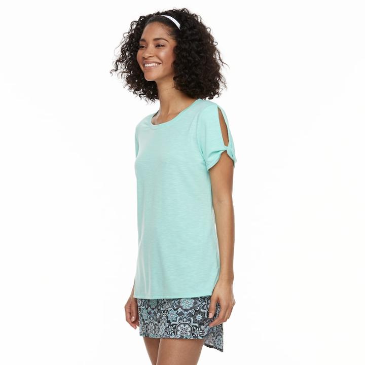 Women's Zeroxposur Twisted-sleeve Scoopneck Tee, Size: Medium, Green