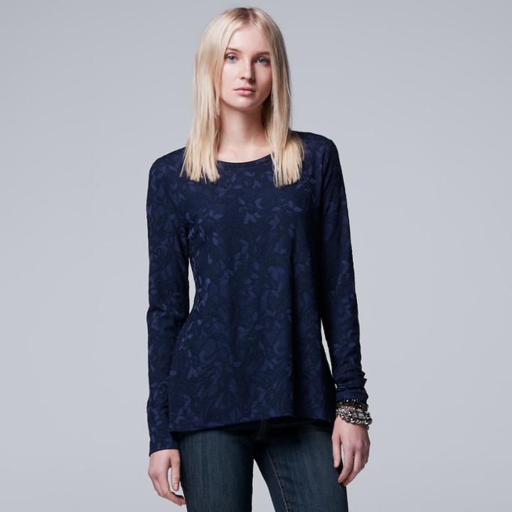 Petite Simply Vera Vera Wang Jacquard Tee, Women's, Size: Xs Petite, Blue