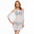 Women's Beach Scene Cold-shoulder Lace Cover-up, Size: Xl, White