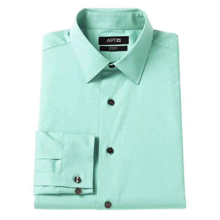 Men's Apt. 9&reg; Slim-fit Stretch Spread-collar Dress Shirt, Size: 17-34/35, Light Blue