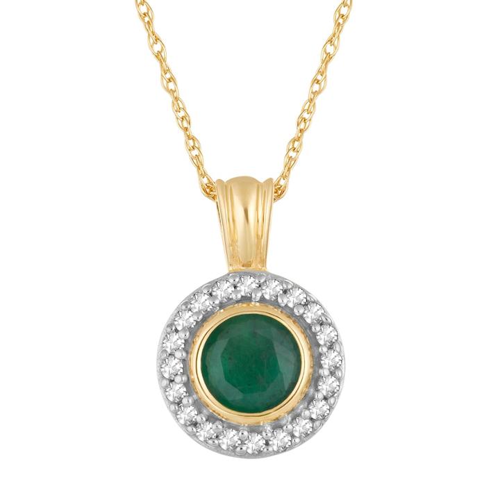 10k Gold Emerald & 1/10 Carat T.w. Diamond Halo Pendant Necklace, Women's, Size: 18, Green