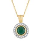10k Gold Emerald & 1/10 Carat T.w. Diamond Halo Pendant Necklace, Women's, Size: 18, Green