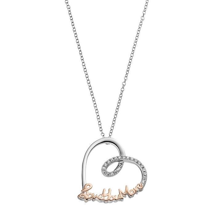Hallmark Two Tone 18k Gold Over Silver Cubic Zirconia Love You More Heart Pendant Necklace, Women's, Size: 18, White