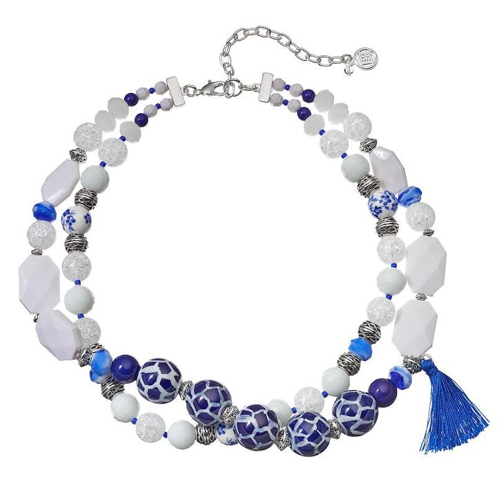 Dana Buchman White & Blue Beaded Double Strand Necklace, Women's, Multicolor