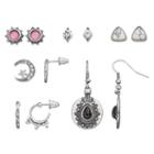 Antiqued Crescent, Sunburst & Medallion Earring Set, Women's, Silver
