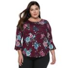 Plus Size Apt. 9&reg; Print Bell Sleeve Top, Women's, Size: 4xl, Dark Red